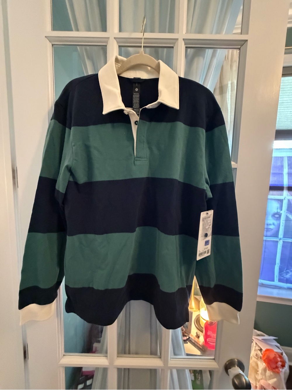 Men's Striped Rugby Shirt Long Sleeve - Green & Navy